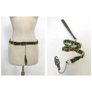 LINEA Red Green Stripe Chain & Leather Sherry Belt